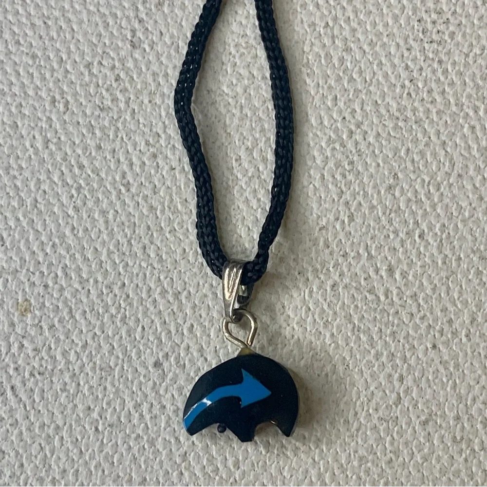 Southwest Style Resin Mosaic Inlay Heart Line Fetish Bear Pendant Necklace VTG